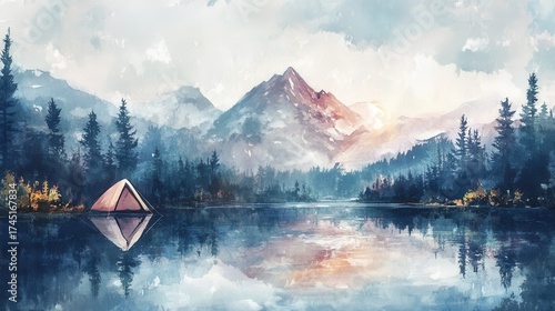 Wallpaper Mural Tent pitched by serene mountain lake in peaceful forest Torontodigital.ca