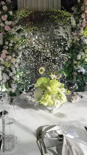 Wedding Table With Candles White Roses and Shiny Backdrop Video