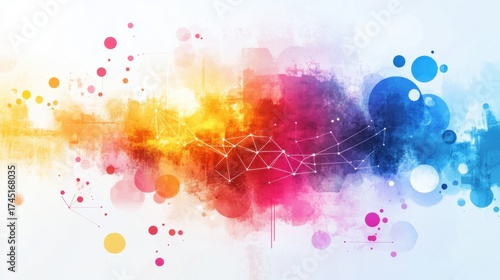 Wallpaper Mural Colorful abstract watercolor design with connecting lines and circles Torontodigital.ca