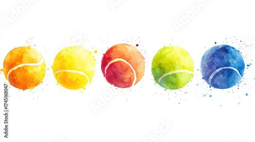 Wallpaper Mural Five colorful tennis balls painted in watercolor style illustration Torontodigital.ca
