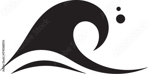 Dynamic black wave splashes with water droplets