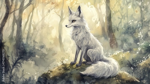 Wallpaper Mural Solitary fox sitting peacefully in a mystical forest during daytime Torontodigital.ca