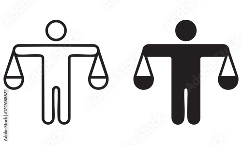 Justice balance scale carried by a human figure icon

