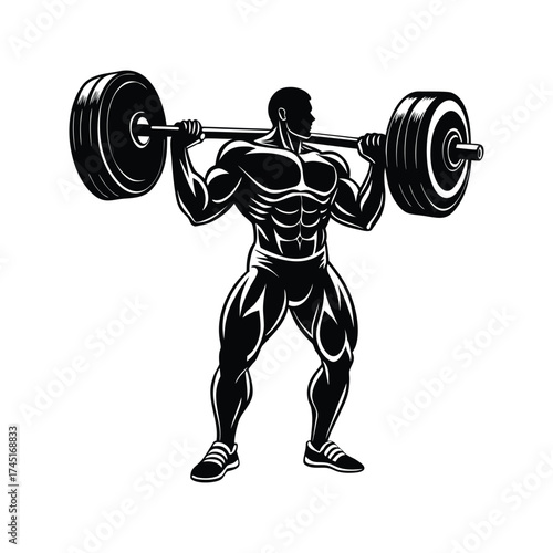 Black and white silhouette muscular man standing 