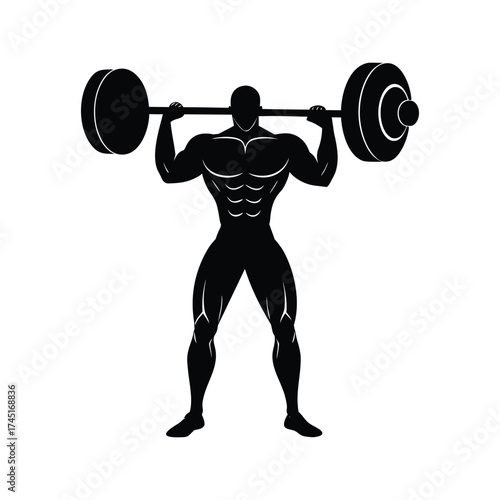 Black and white silhouette muscular man standing 