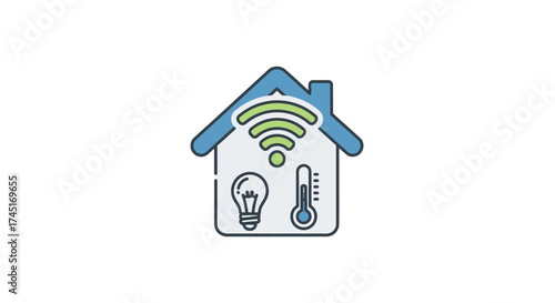 Illustration portraying a modern smart home concept with integrated technology and automation design