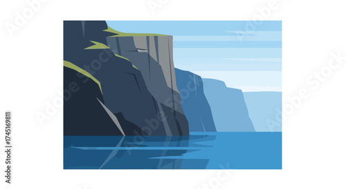 Coastal cliffs landscape showcasing sheer rock faces and serene ocean waters reflecting the sky's