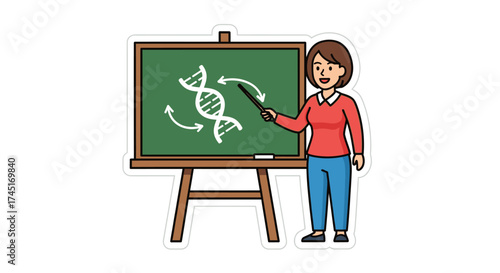 Enthusiastic science educator clarifying dna structure on blackboard during lesson illustration