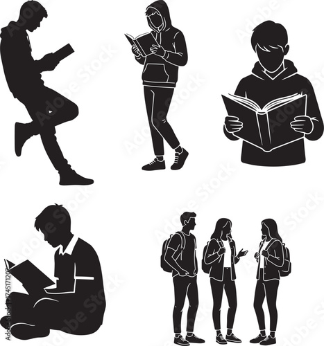 students vector silhouette on white background