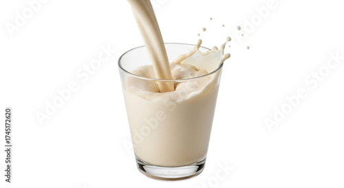 Fotografie Isolated beverage pours into a glass creating a splash on neutral, soft studio l