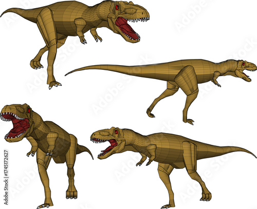 Vector sketch illustration of prehistoric animal design of trex dinosaur chasing prey 