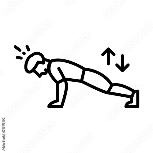 Man doing push-up exercise line icon. Fitness workout and strength training symbol.