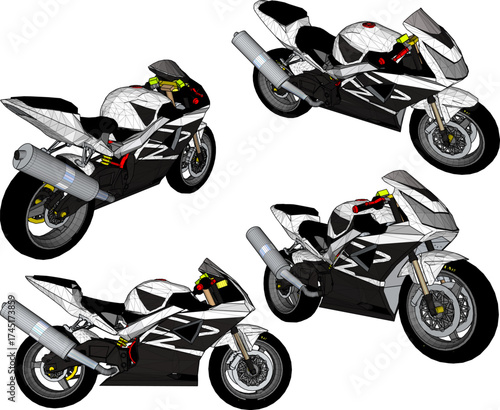 Vector sketch illustration of racing motorcycle design for racing in Trex race