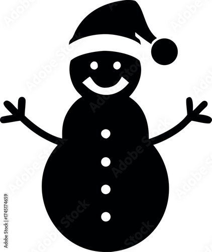 Snowman wearing Santa hat smiling during cheerful Christmas holiday Vector illustration