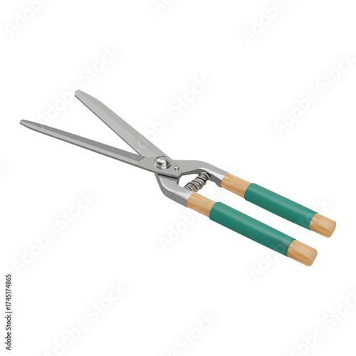 Green Handled Hedge Shears Tool for Gardening Yardwork Trimming Pruning Clean Detailed Render for Professional Landscape