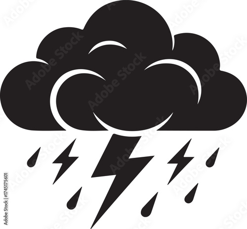Dramatic storm cloud with lightning and rain drops