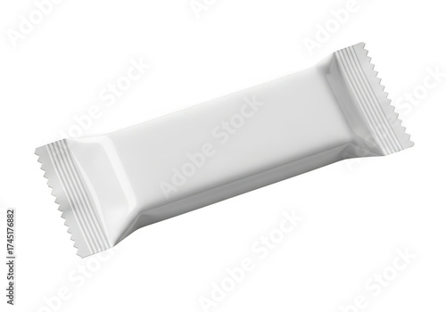 A blank white snack bar wrapper isolated on transparent background, perfect for showcasing branding and packaging design for food products