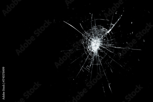 Wallpaper Mural Broken Glass Hole on Black Background – Shattered Windows Impact Texture Torontodigital.ca