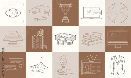 Business line icon collection for logo design, brand identity, social media, packaging.