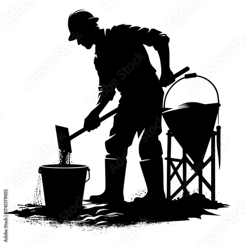 Builder Mixing Cement in Bucket Vector