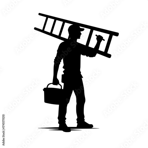 Construction Worker Carrying Ladder Vector