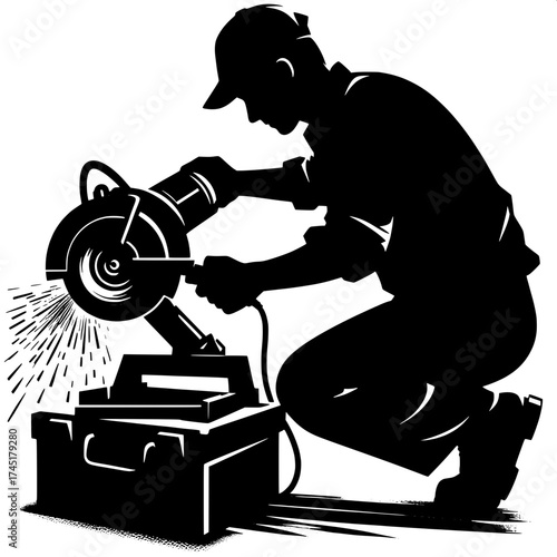 Worker Cutting Metal with Grinder Vector