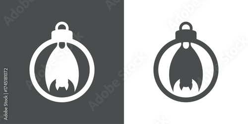 Tiempo de Navidad. Decoración de Halloween. Logo con silueta de bola de navidad con murciélago colgando para tarjetas y felicitaciones