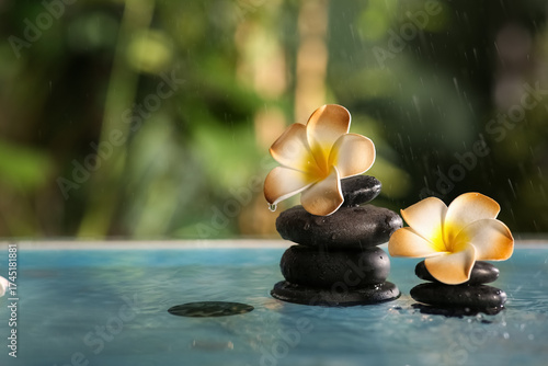 Lake with spa stones and be...