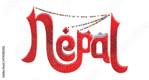Nepal cultural font vector design , Nepal Red Text design mount effect , Nepal text effect, Nepal letter vector images