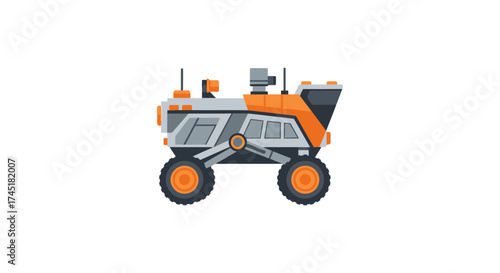 Stylized Mars rover illustration with antenna and camera technology for planetary research