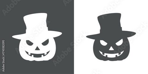 Logo con silueta de calabaza de Halloween Jack O Lantern con viejo sombrero para felicitaciones y tarjetas