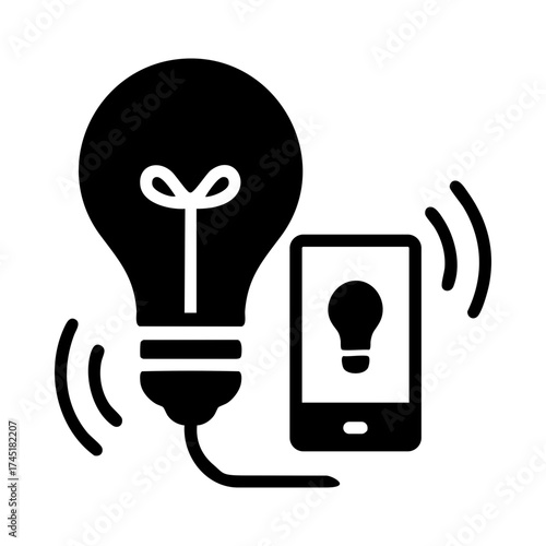 Smart lightbulb icon with smartphone control