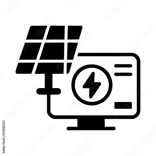 Smart energy monitoring icon with solar panel