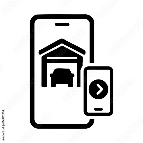 Smart garage door control icon via smartphone app