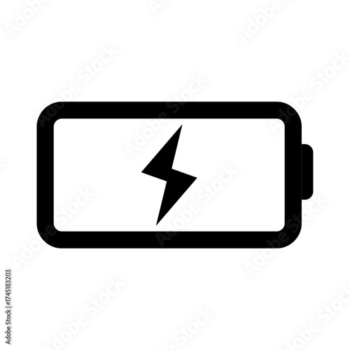 Charging battery black vector icon | Lightning bolt symbol for power status, energy, and electrical technology graphic element