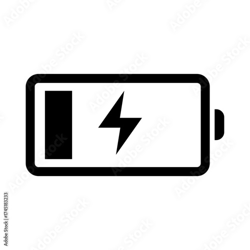 Charging battery black vector icon | Lightning bolt symbol for power status, energy, and electrical technology graphic element