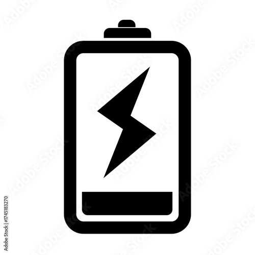 Charging battery black vector icon | lightning bolt symbol for power status, energy, and electrical technology graphic element