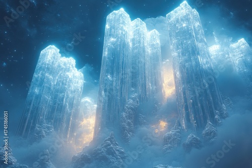 Large ice mountain covered in snow.