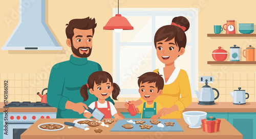 Family bonding over holiday baking, creating memories and delicious treats together in the kitchen