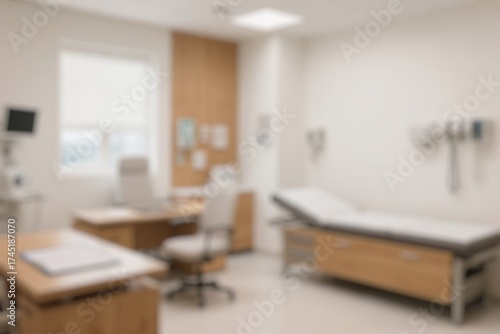Abstact blur beautiful luxury patient examination room in hospital and clinic interior for background.