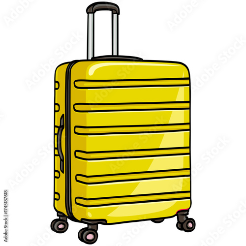 Yellow Luggage Travel Suitcase Bag Vacation Vector Illustration