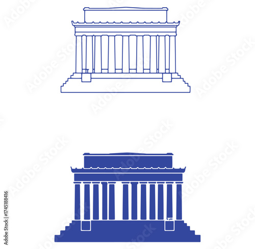 Vector illustration of the lincoln memorial in different color styles and outlines