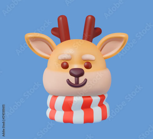 Reindeer face 3D vector icon
