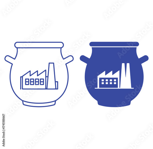 Vector illustration showcasing two industrial factories inside milk churn shapes with handles