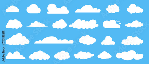 Collection of White Clouds on a Blue Sky Background