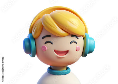 3d rendered baby doll with headphones for digital stock marketing