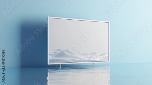 Flat-screen tv on blue background. Artificial intelligence image