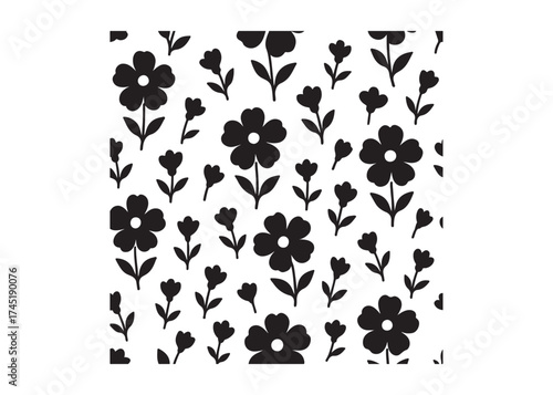 Elegant seamless floral pattern with black flowers and leaves, seamless floral flower Pattern silhouette, black and white flower pattern, seamless flower pattern logo silhouettes vector 