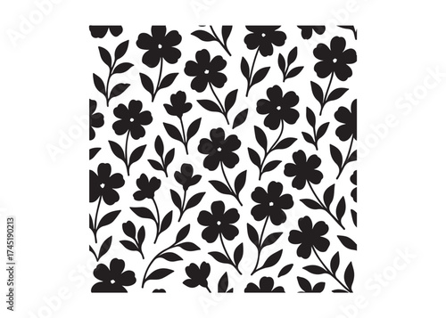 Elegant seamless floral pattern with black flowers and leaves, seamless floral flower Pattern silhouette, black and white flower pattern, seamless flower pattern logo silhouettes vector 