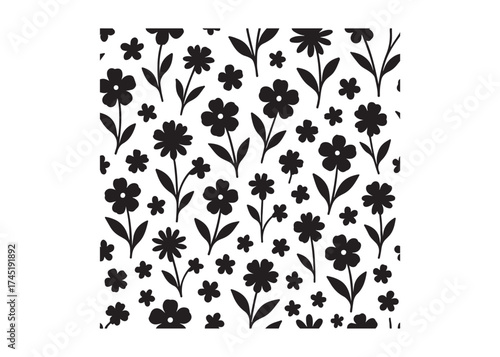 Elegant seamless floral pattern with black flowers and leaves, seamless floral flower Pattern silhouette, black and white flower pattern, seamless flower pattern logo silhouettes vector 
